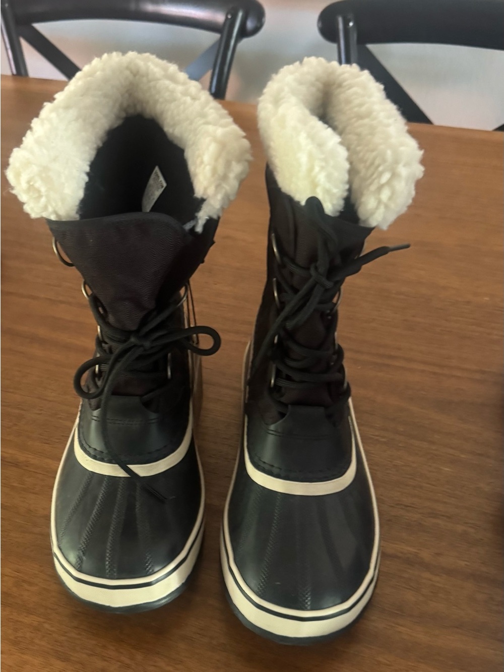 Sorel Black and Cream Lace-Up Winter Boots
